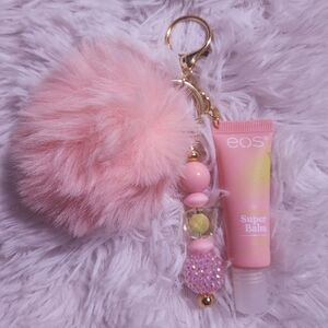 EOS Pink Fluffy Keychain with Super Balm